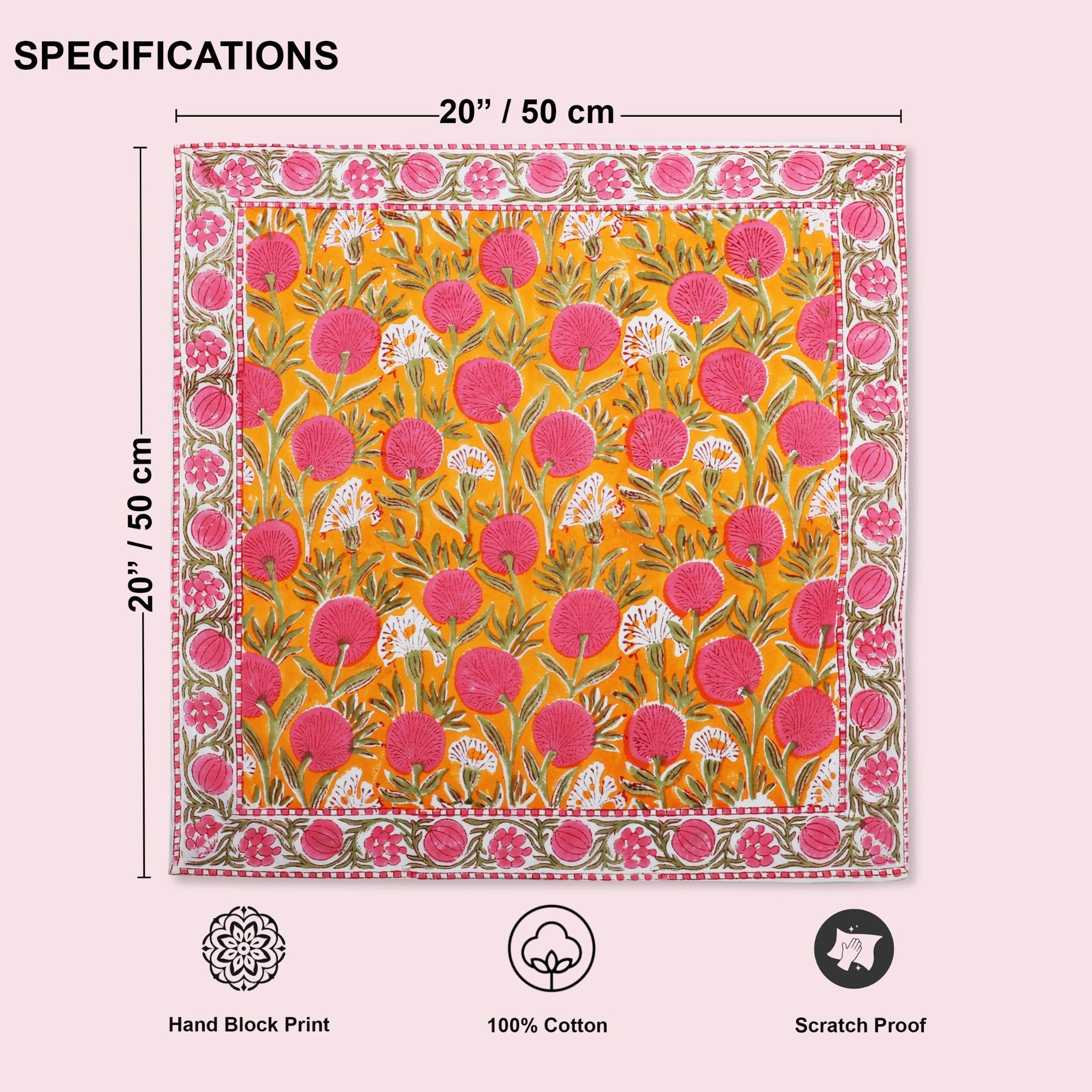 Bubblegum Pink Border Napkins Ridhi Block Print