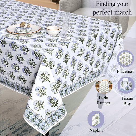 Mughal Buta Blue Rectangle Tablecloth Ridhi Block Print