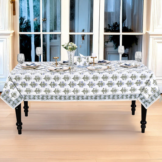 Mughal Buta Blue Rectangle Tablecloth Ridhi Block Print
