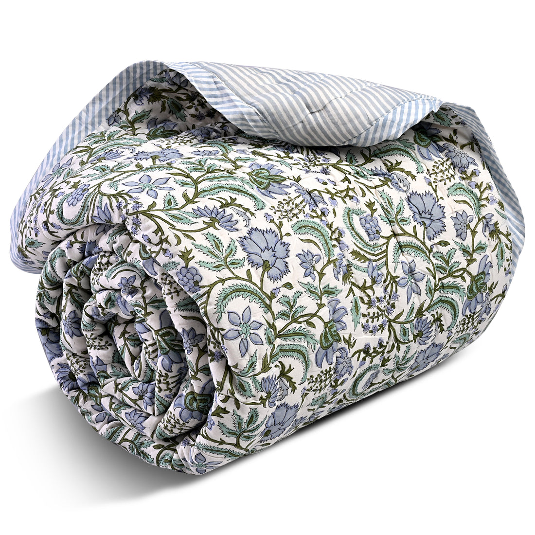 Columbia Blue Quilt Ridhi Block Print
