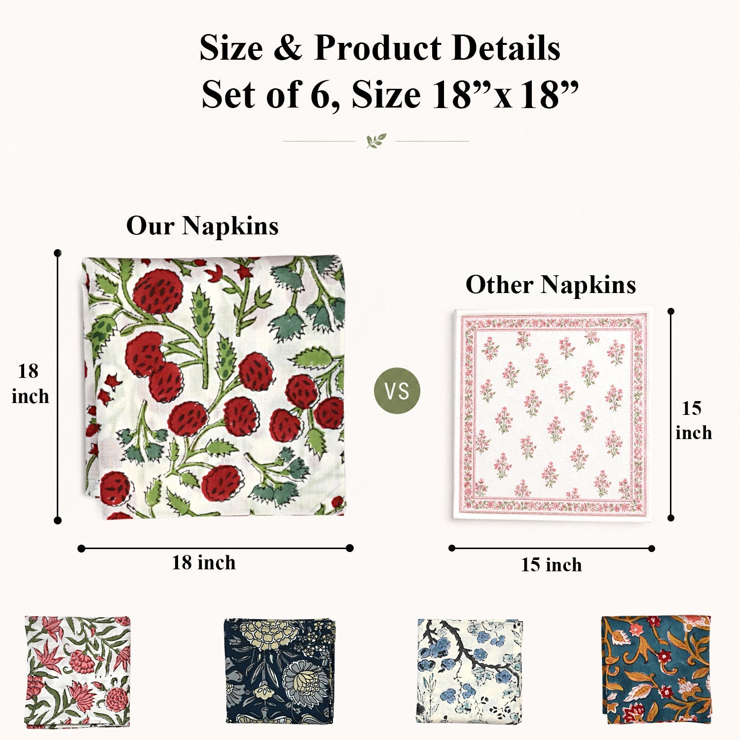 Assorted Plain Napkins Ridhi Block Print