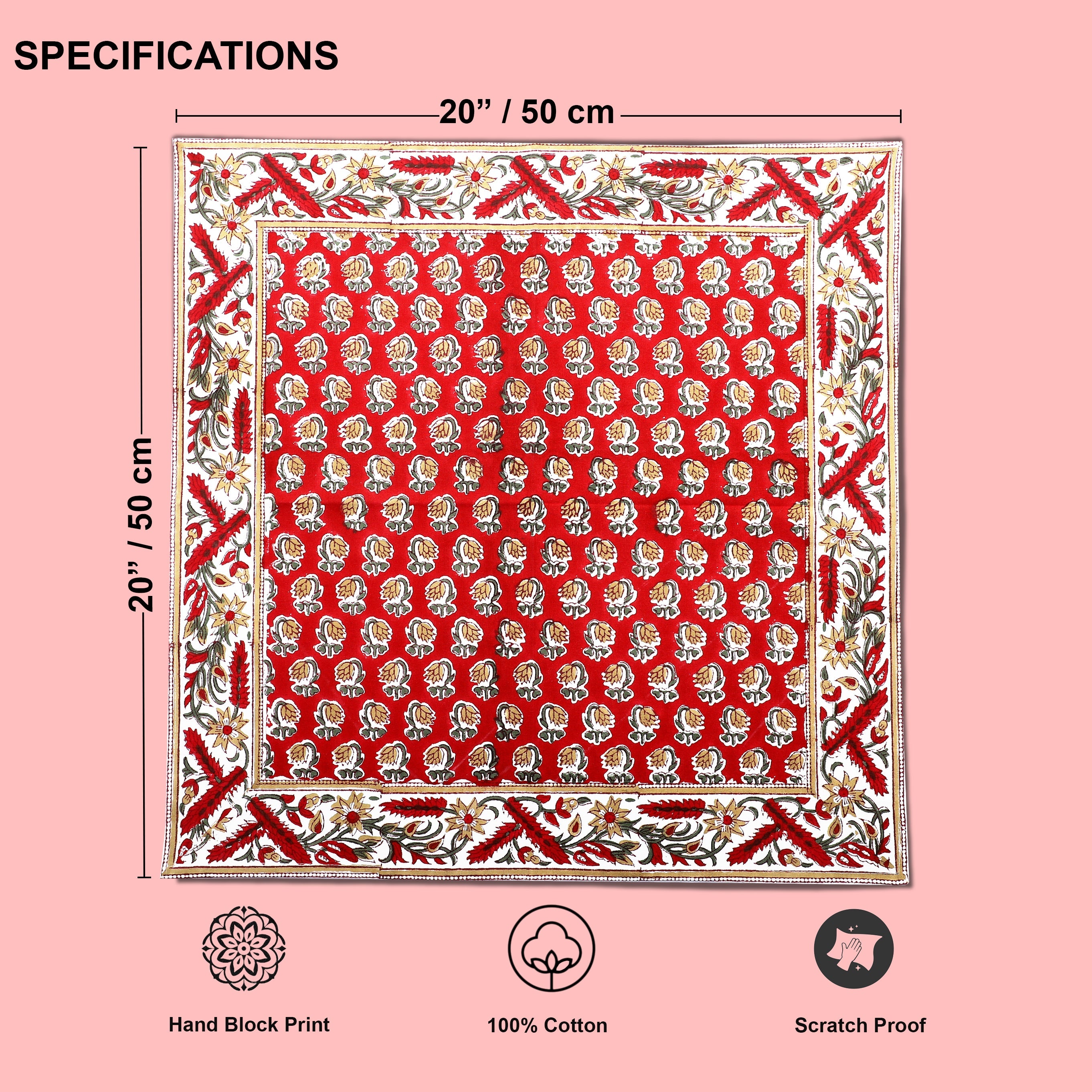 Chocolate Cosmos Red Border Napkins Ridhi Block Print