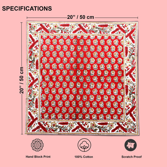 Chocolate Cosmos Red Border Napkins Ridhi Block Print