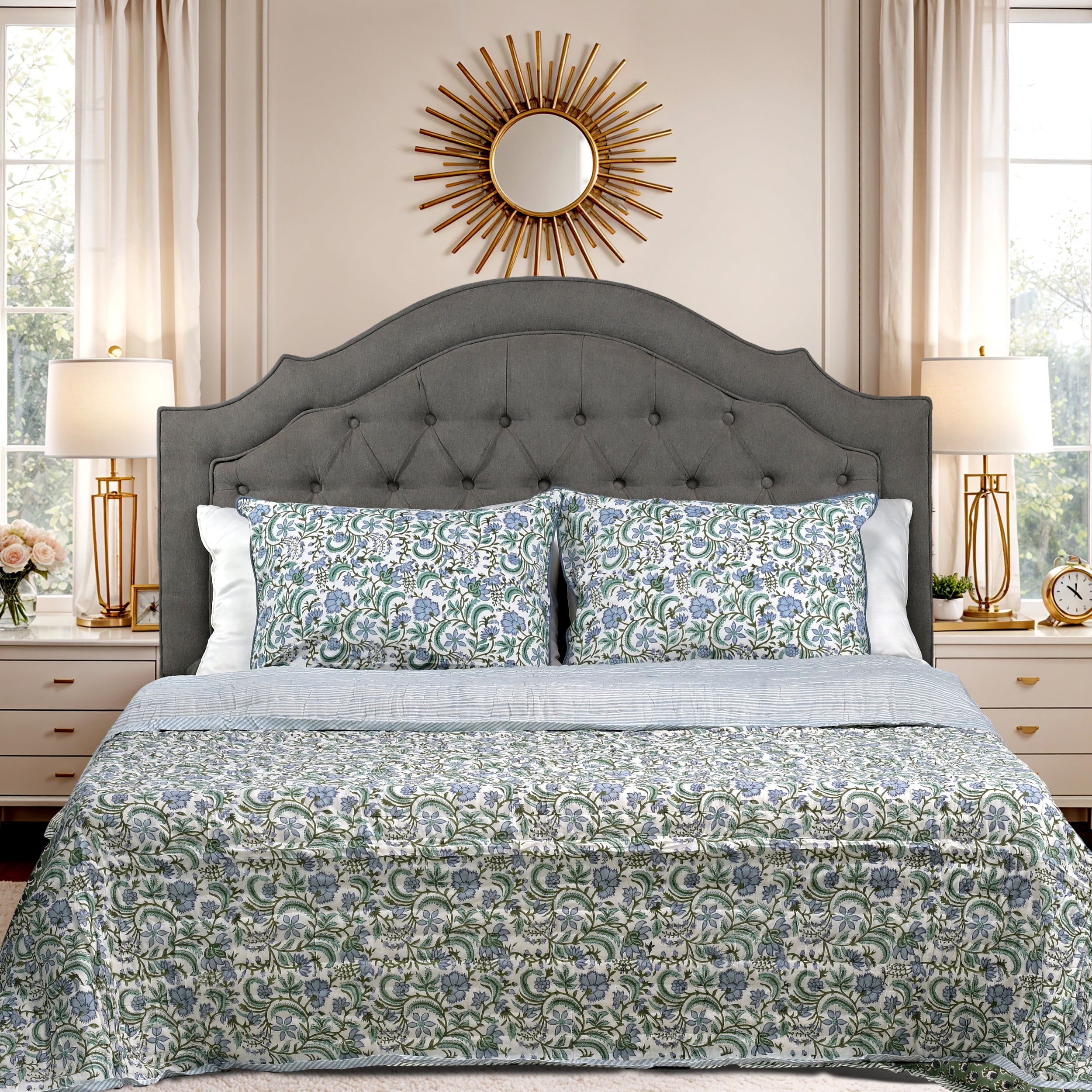 Columbia Blue Quilt Ridhi Block Print