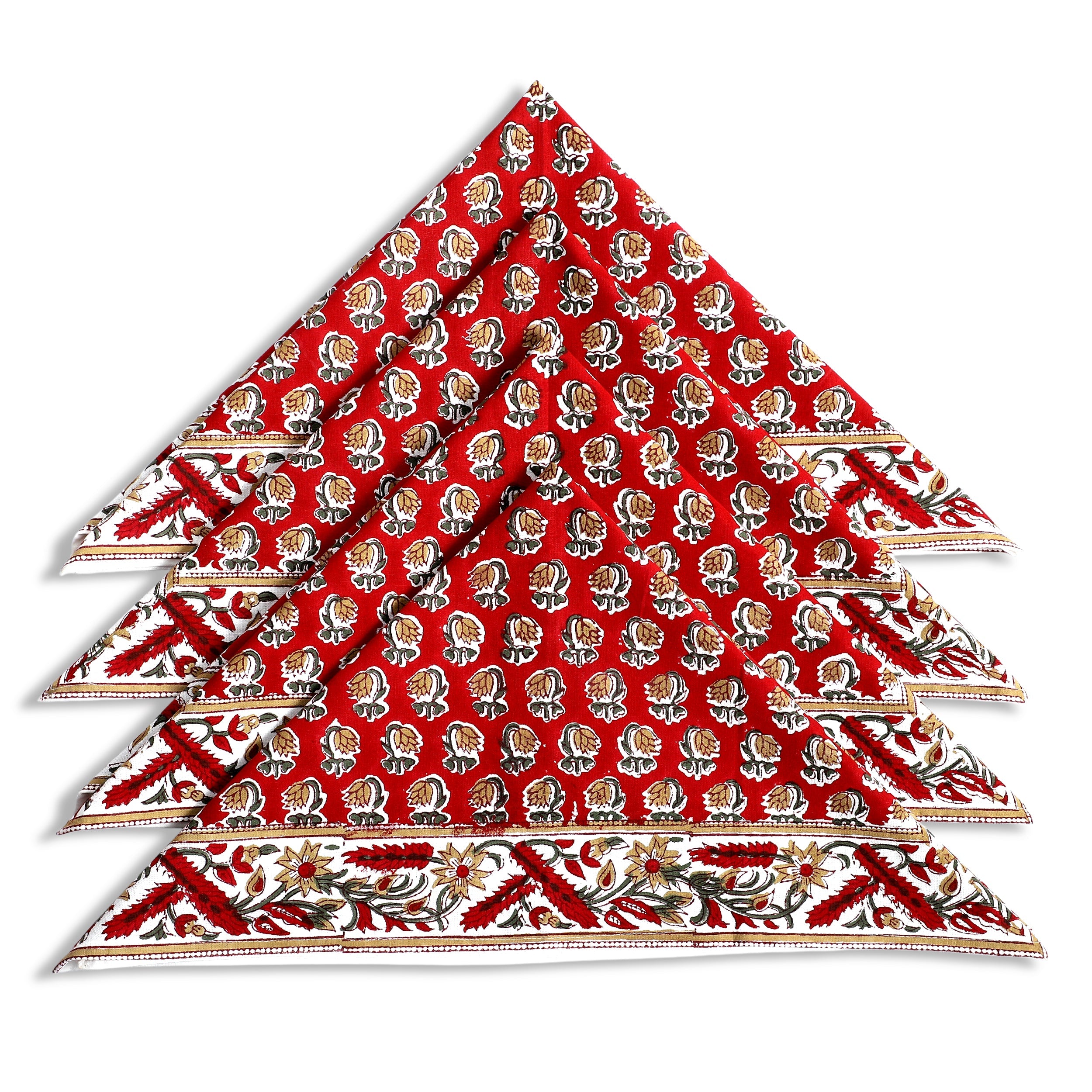 Chocolate Cosmos Red Border Napkins Ridhi Block Print