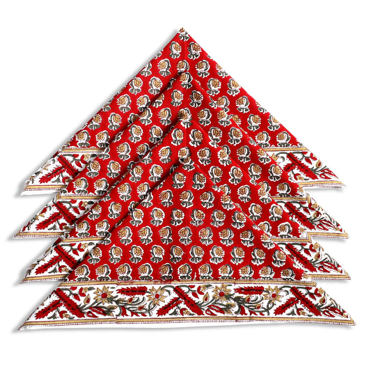 Chocolate Cosmos Red Border Napkins Ridhi Block Print