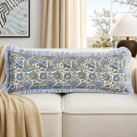 Asparagus Green Bed Pillow Cover Ridhi Block Print