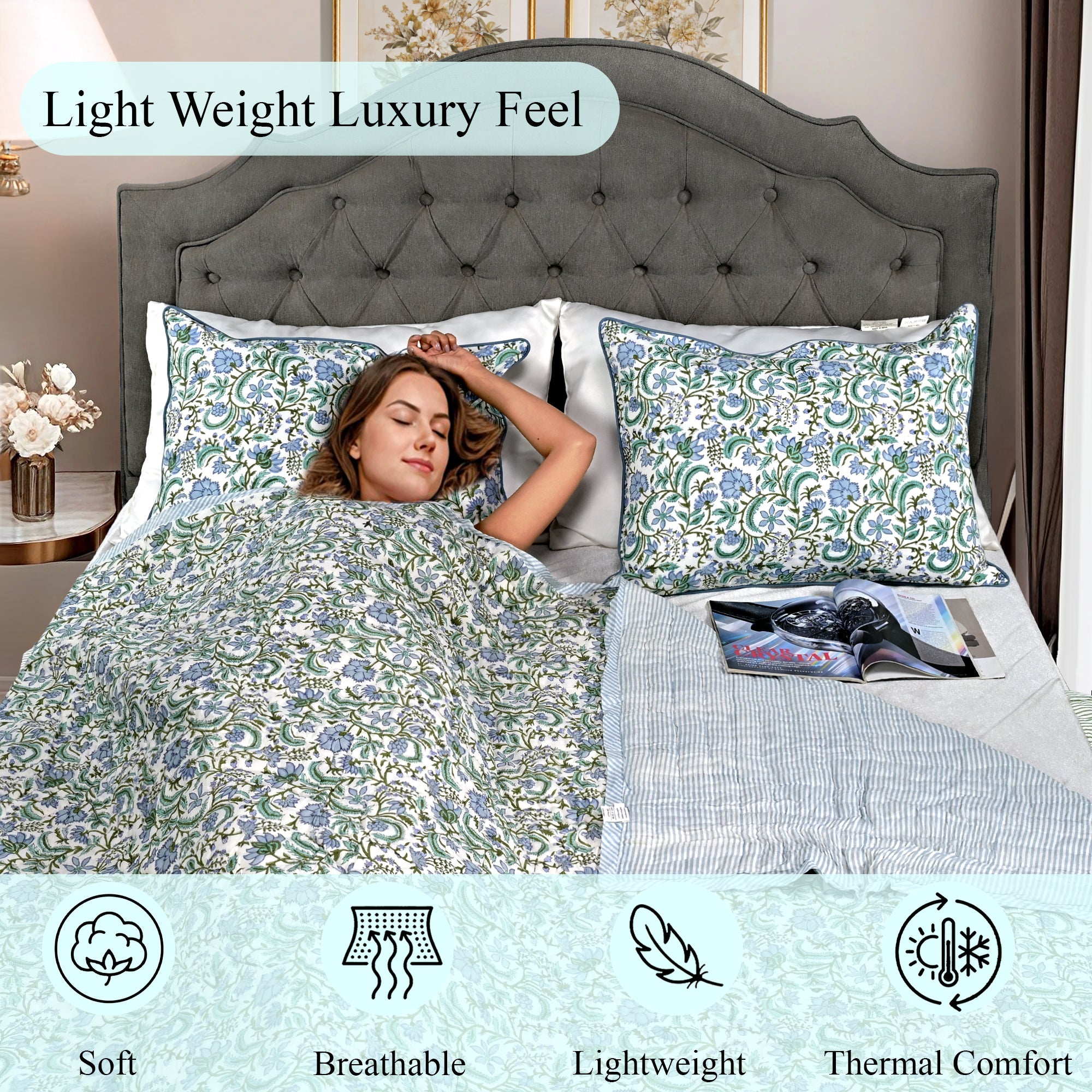Columbia Blue Quilt Ridhi Block Print