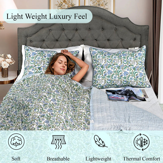 Columbia Blue Quilt Ridhi Block Print