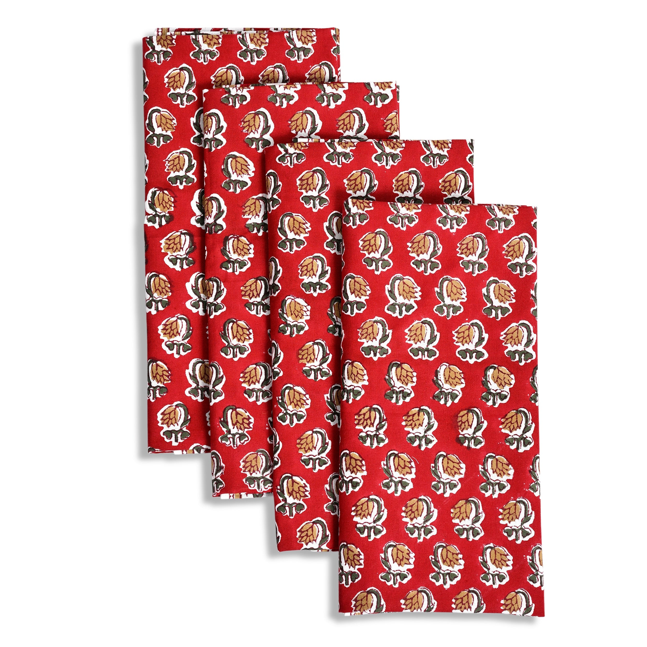 Chocolate Cosmos Red Border Napkins Ridhi Block Print