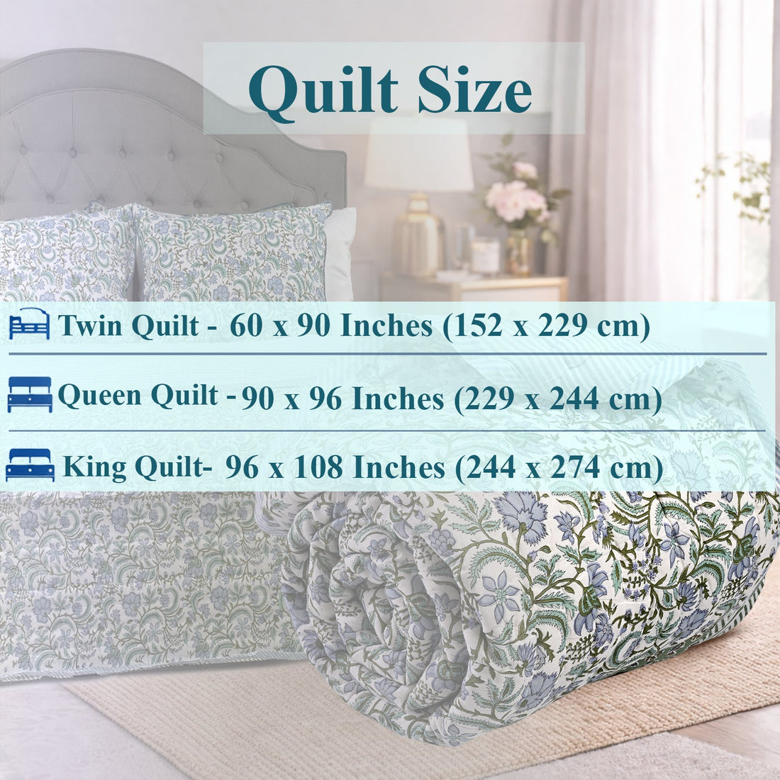 Columbia Blue Quilt Ridhi Block Print