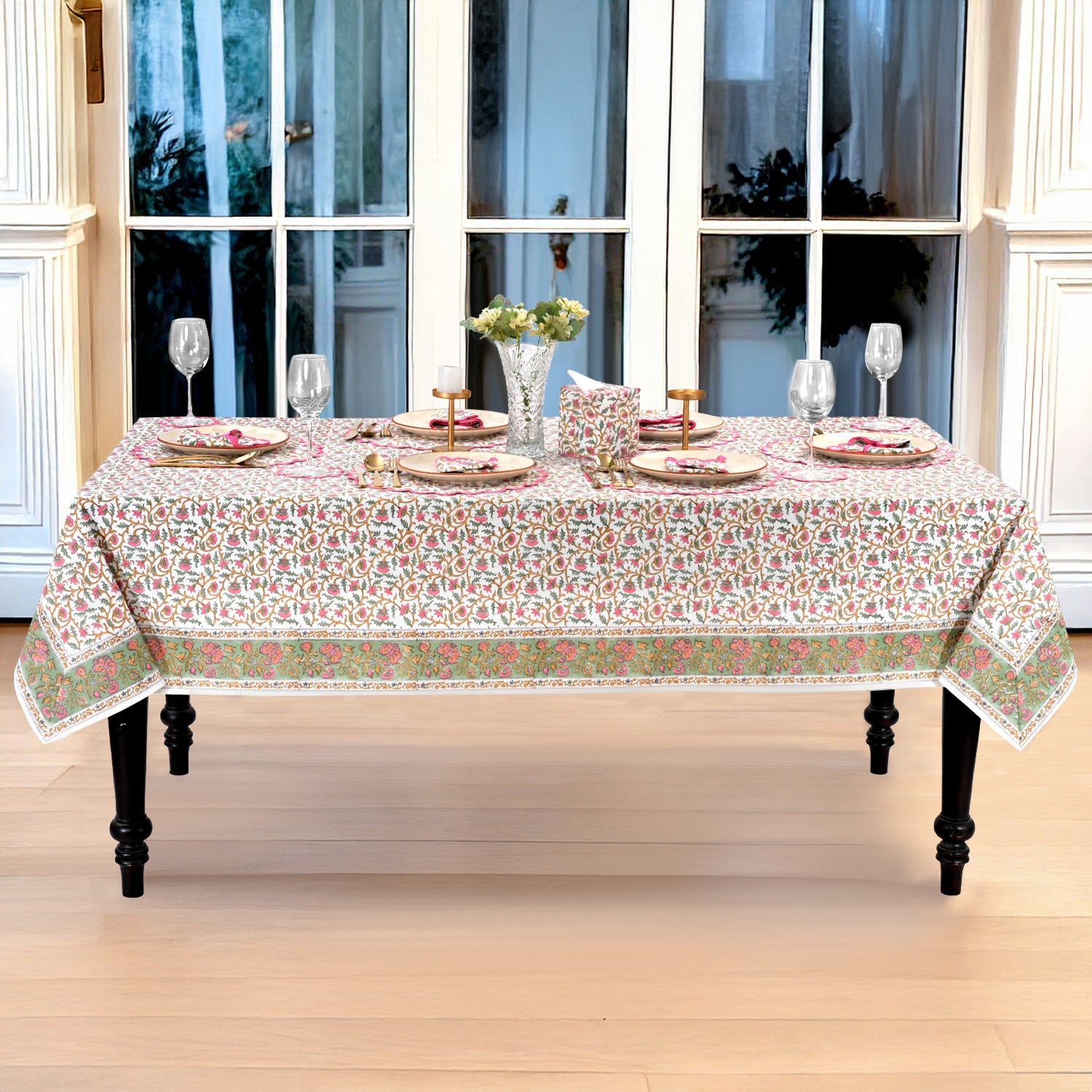 Rose Pink Floral Vine Rectangle & Square Tablecloth RIDHI