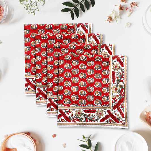 Chocolate Cosmos Red Border Napkins Ridhi Block Print