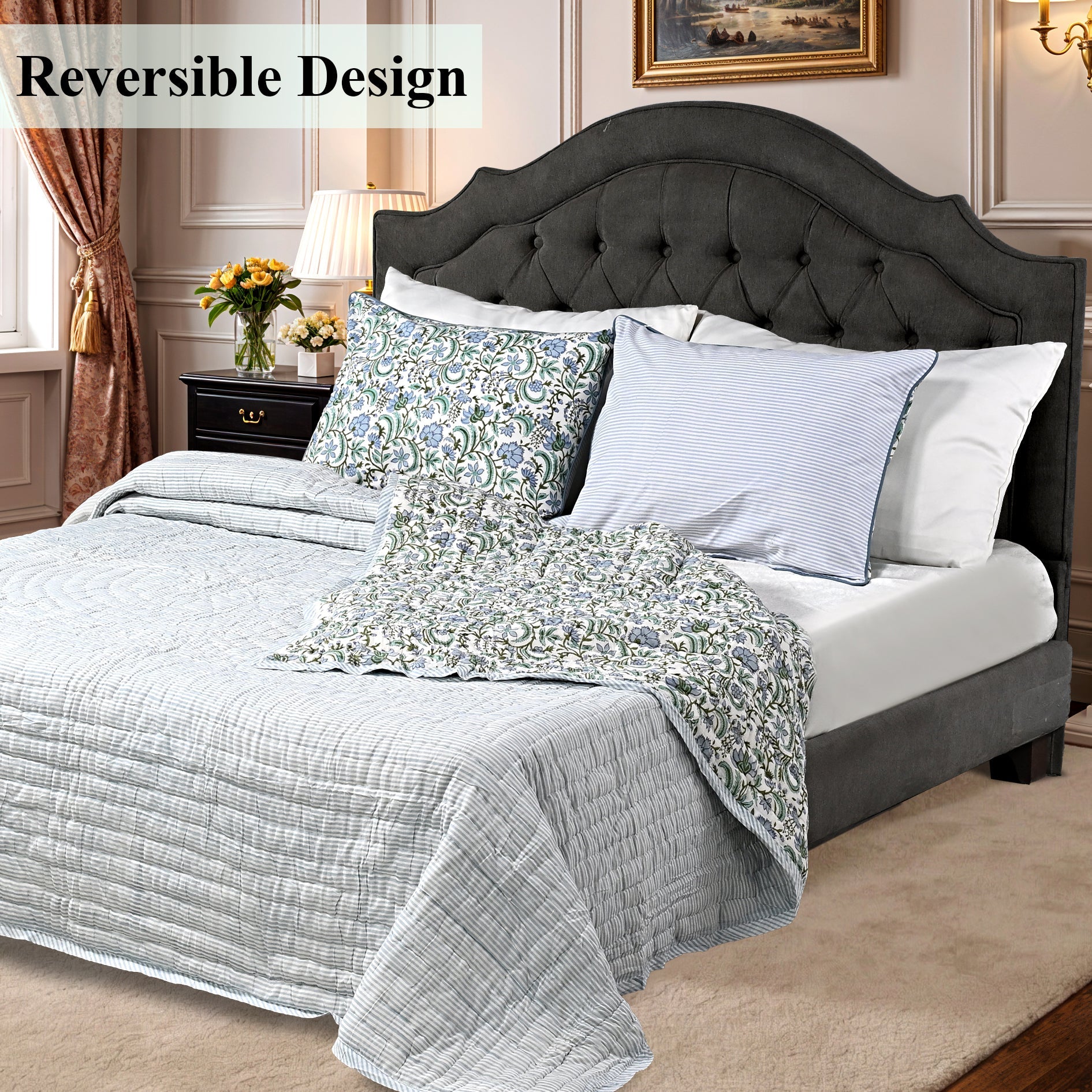Columbia Blue Quilt Ridhi Block Print