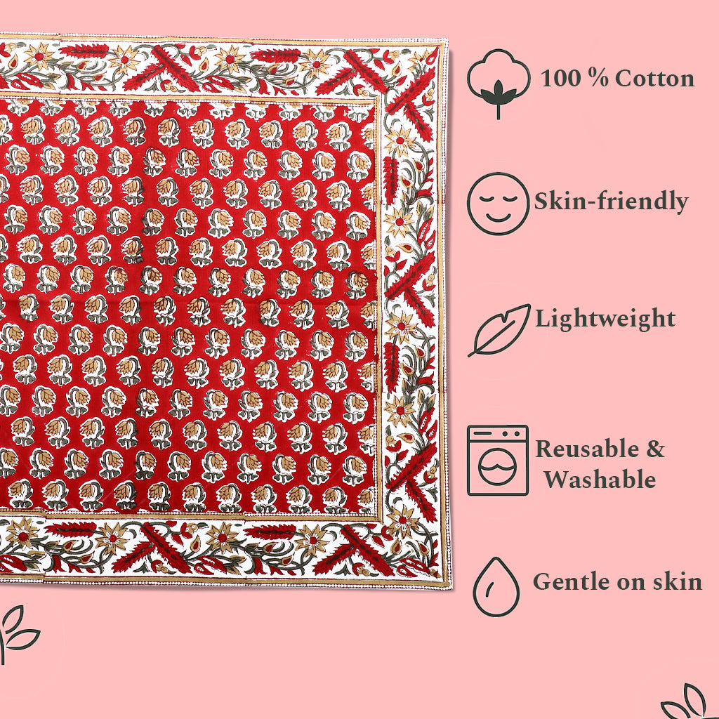 Chocolate Cosmos Red Border Napkins Ridhi Block Print