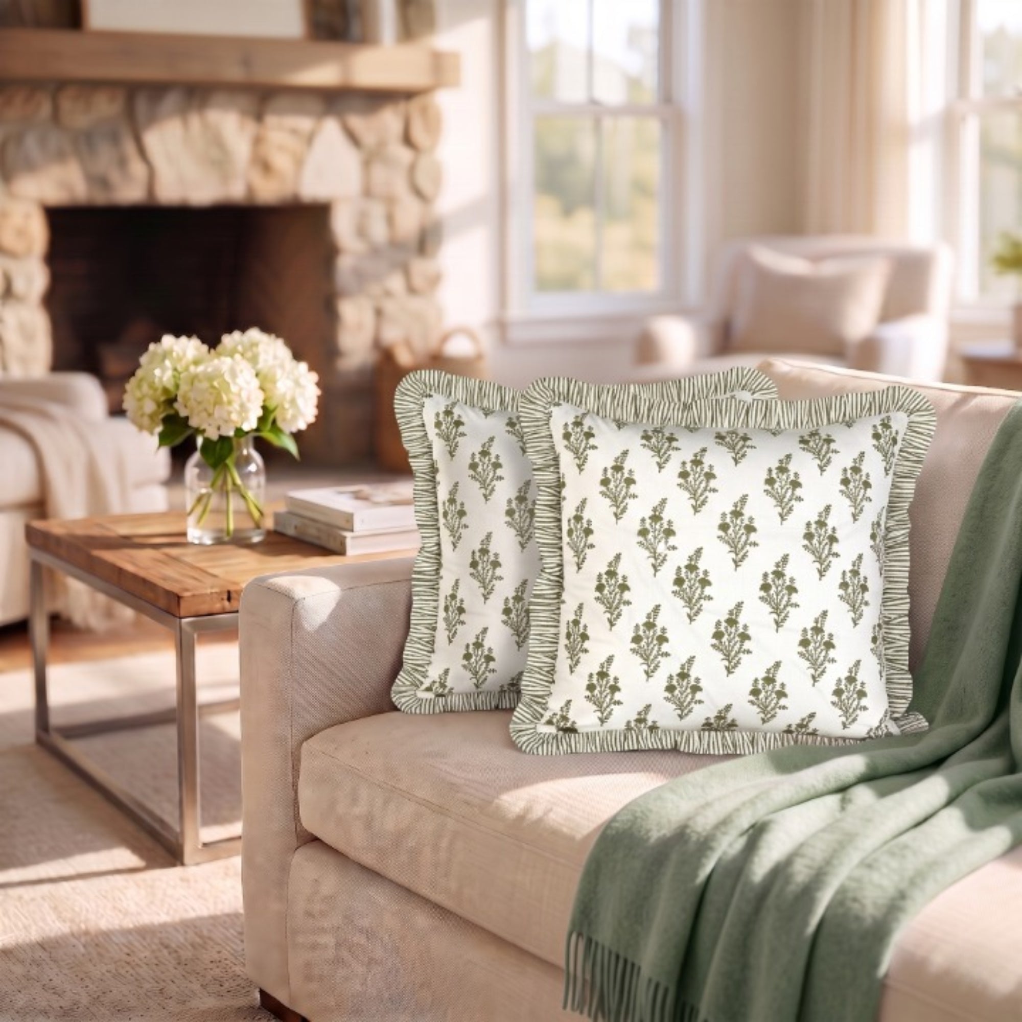 Natural Spring Ruffle Pillow Cover RIDHI