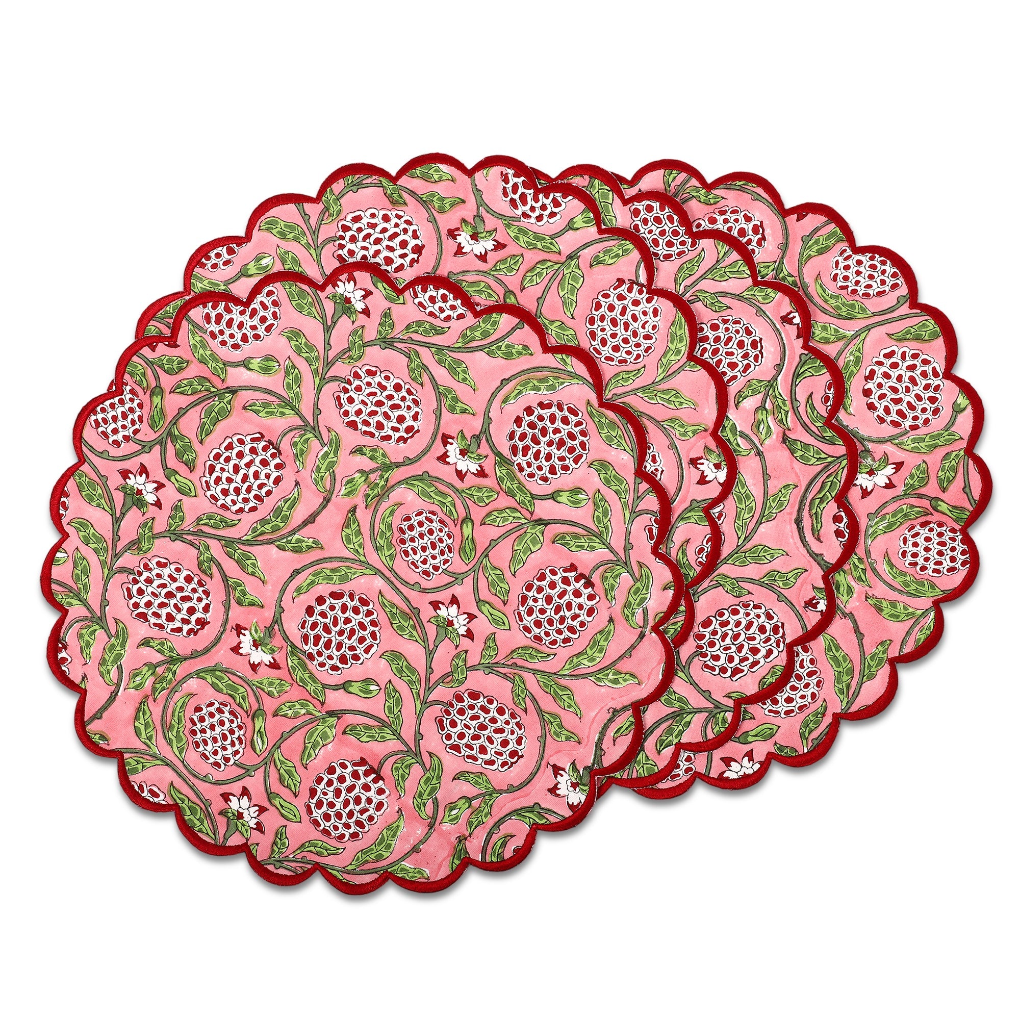 Strawberry Pink Round Placemat Ridhi Block Print