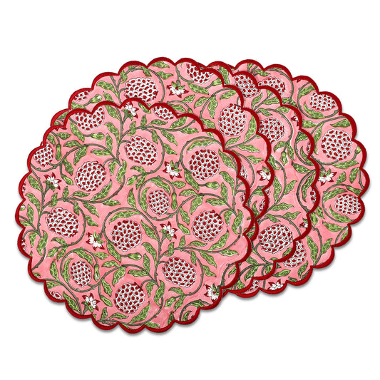 Strawberry Pink Round Placemats Ridhi Block Print