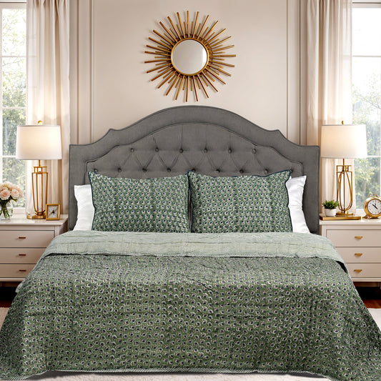 Basil Green Quilt Ridhi Block Print