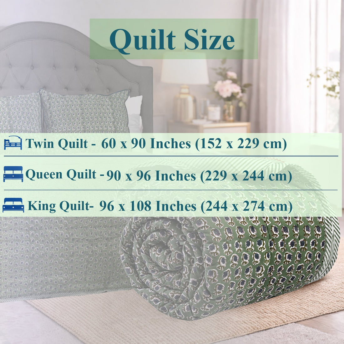 Basil Green Quilt Ridhi Block Print
