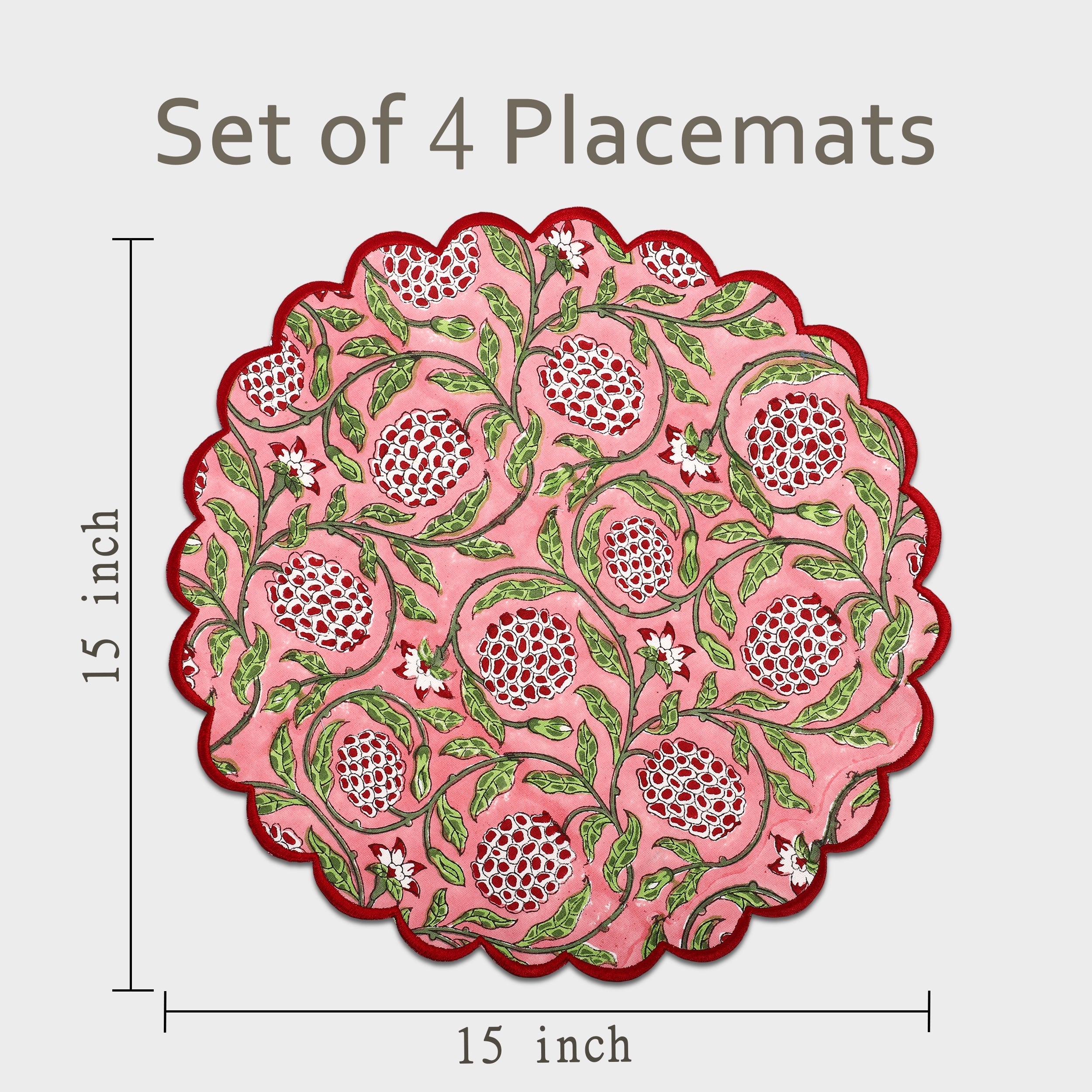 Strawberry Pink Round Placemat Ridhi Block Print