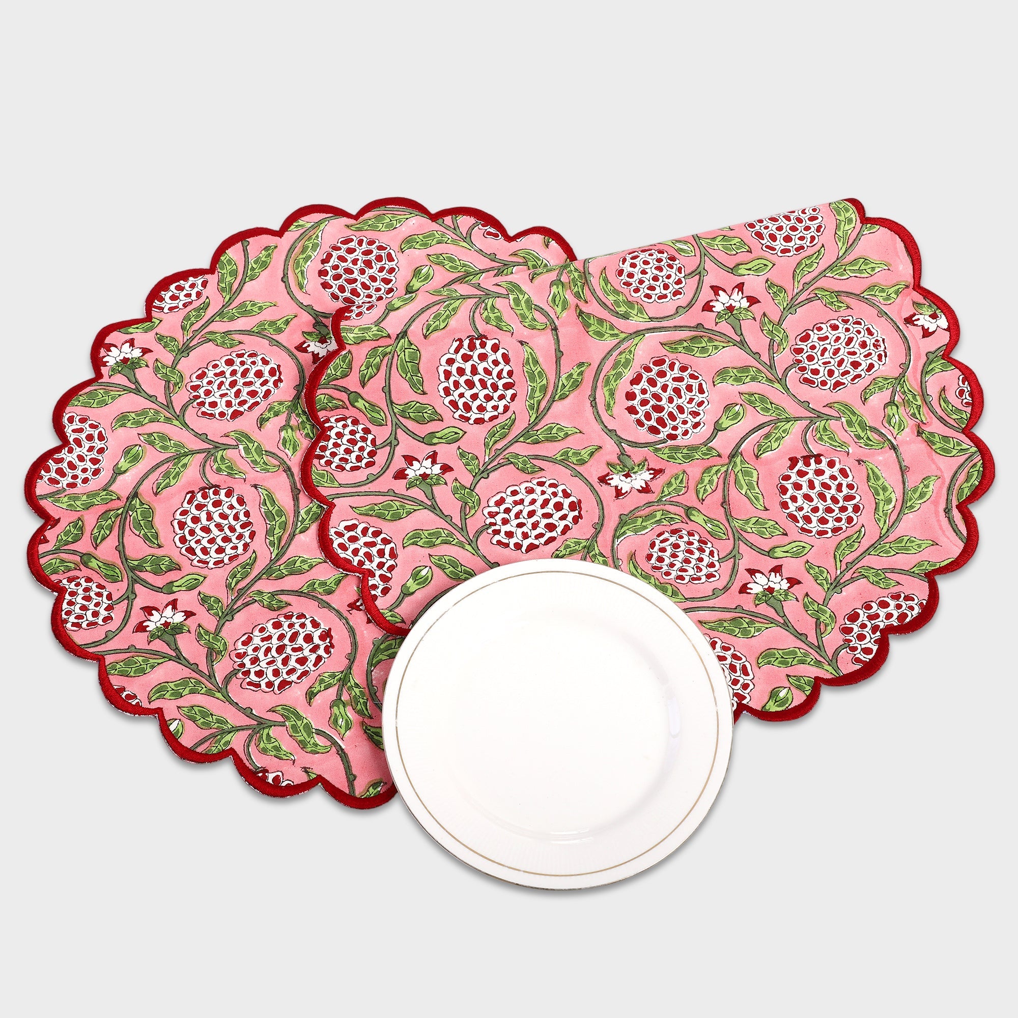 Strawberry Pink Round Placemat Ridhi Block Print