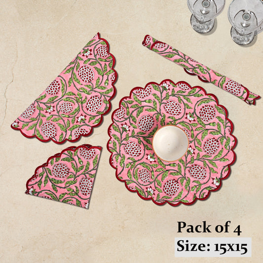 Strawberry Pink Round Placemats Ridhi Block Print