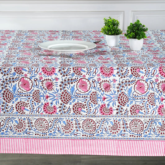Pigeon Blue and Flamingo Pink Rectangle Tablecloth - Ridhi Block Print
