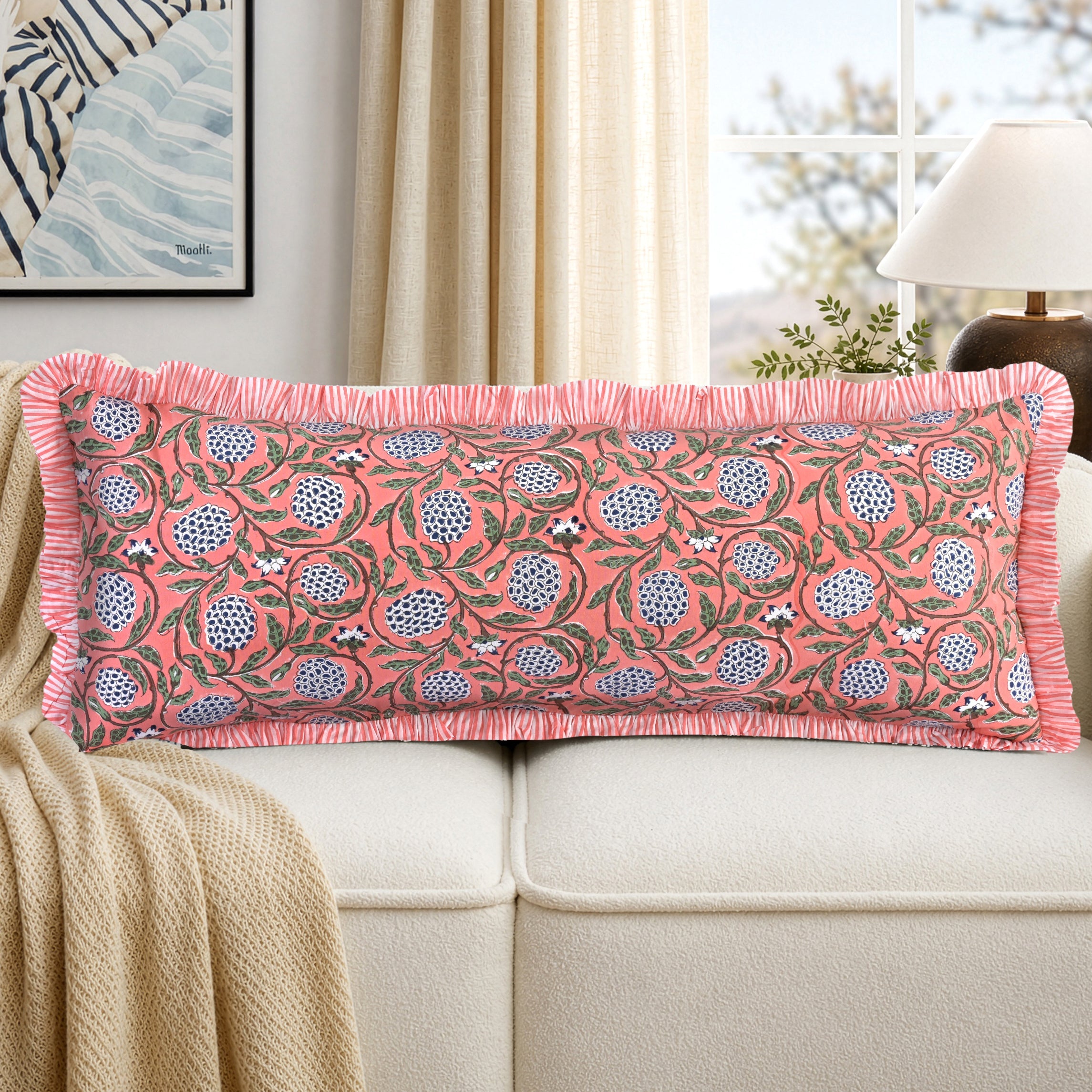 Dark Salmon Pink Bed Pillow Cover Ridhi Block Print