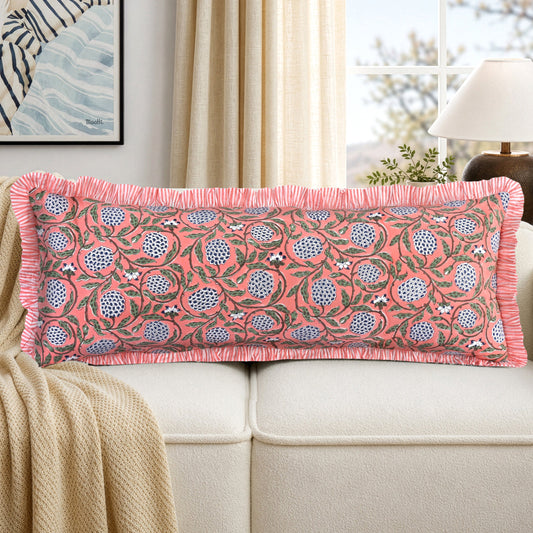 Dark Salmon Pink Bed Pillow Cover Ridhi Block Print