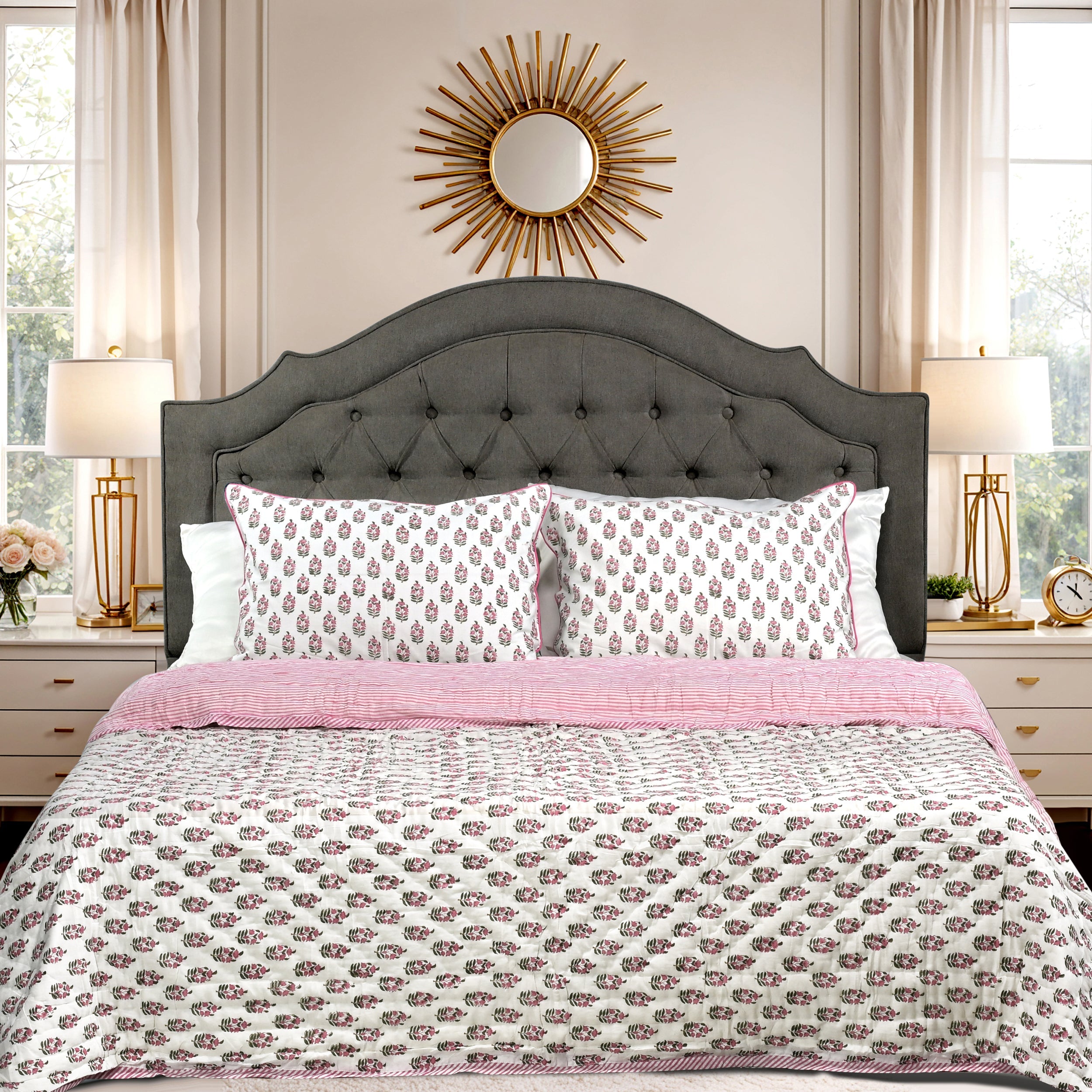 Punch Pink Quilt Ridhi Block Print