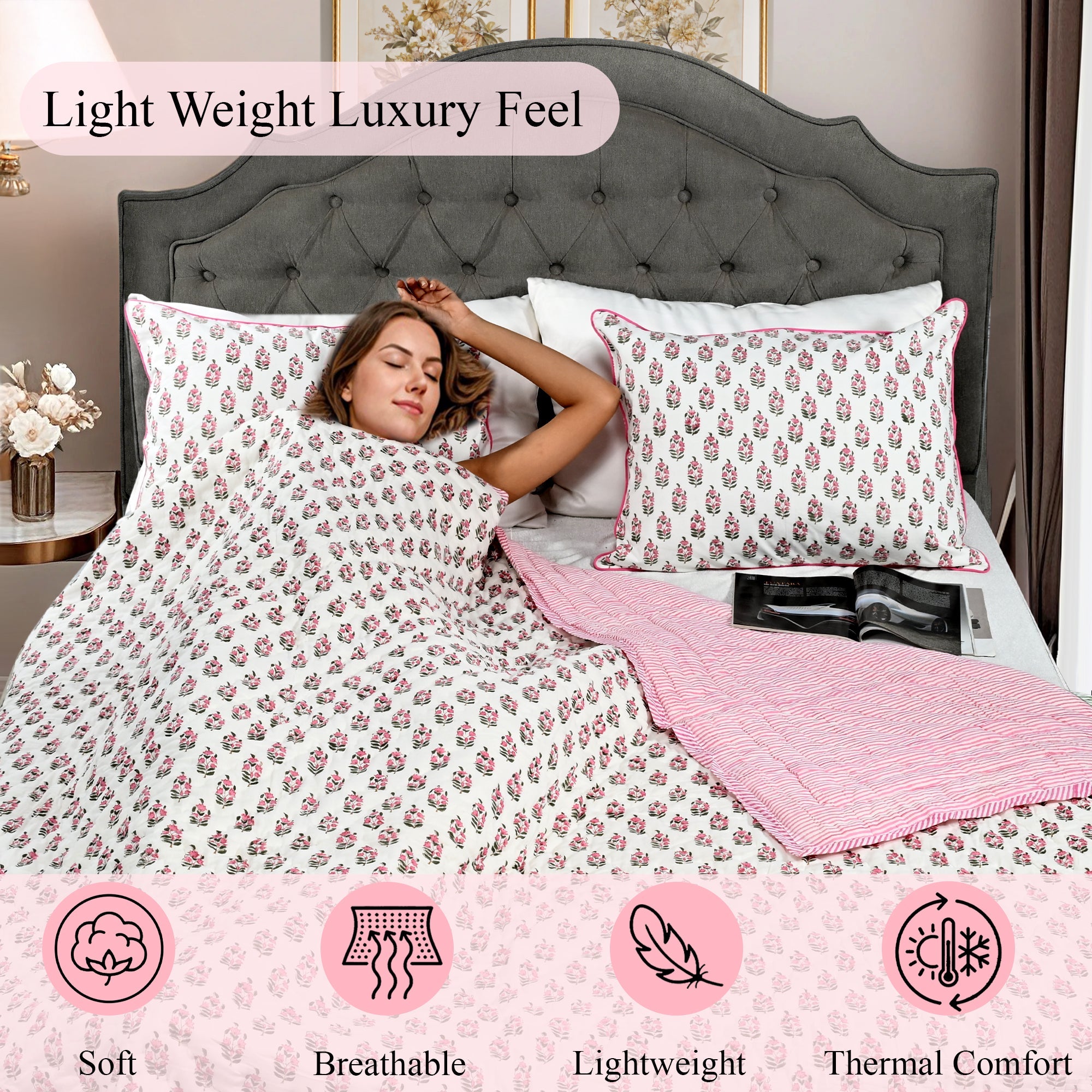 Punch Pink Quilt Ridhi Block Print