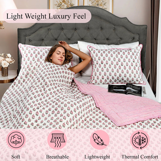 Punch Pink Quilt Ridhi Block Print