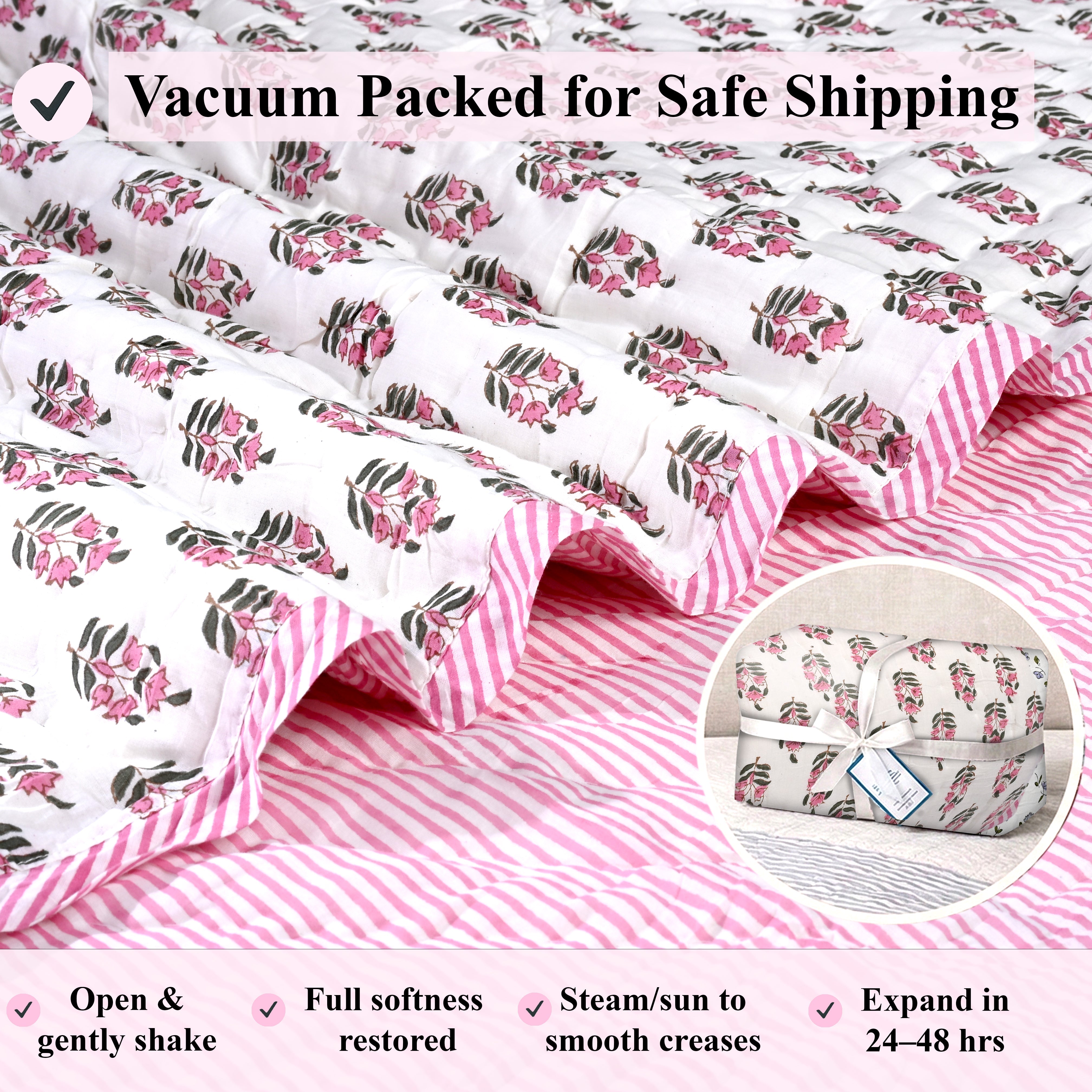 Punch Pink Quilt Ridhi Block Print