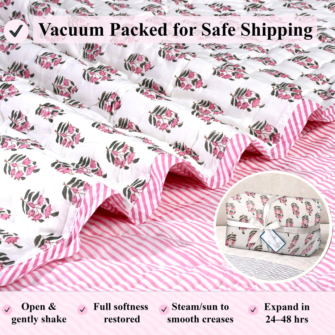 Punch Pink Quilt Ridhi Block Print