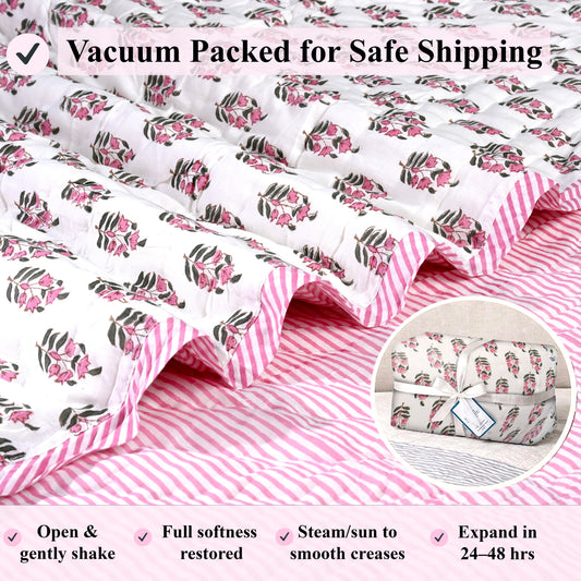 Punch Pink Quilt Ridhi Block Print