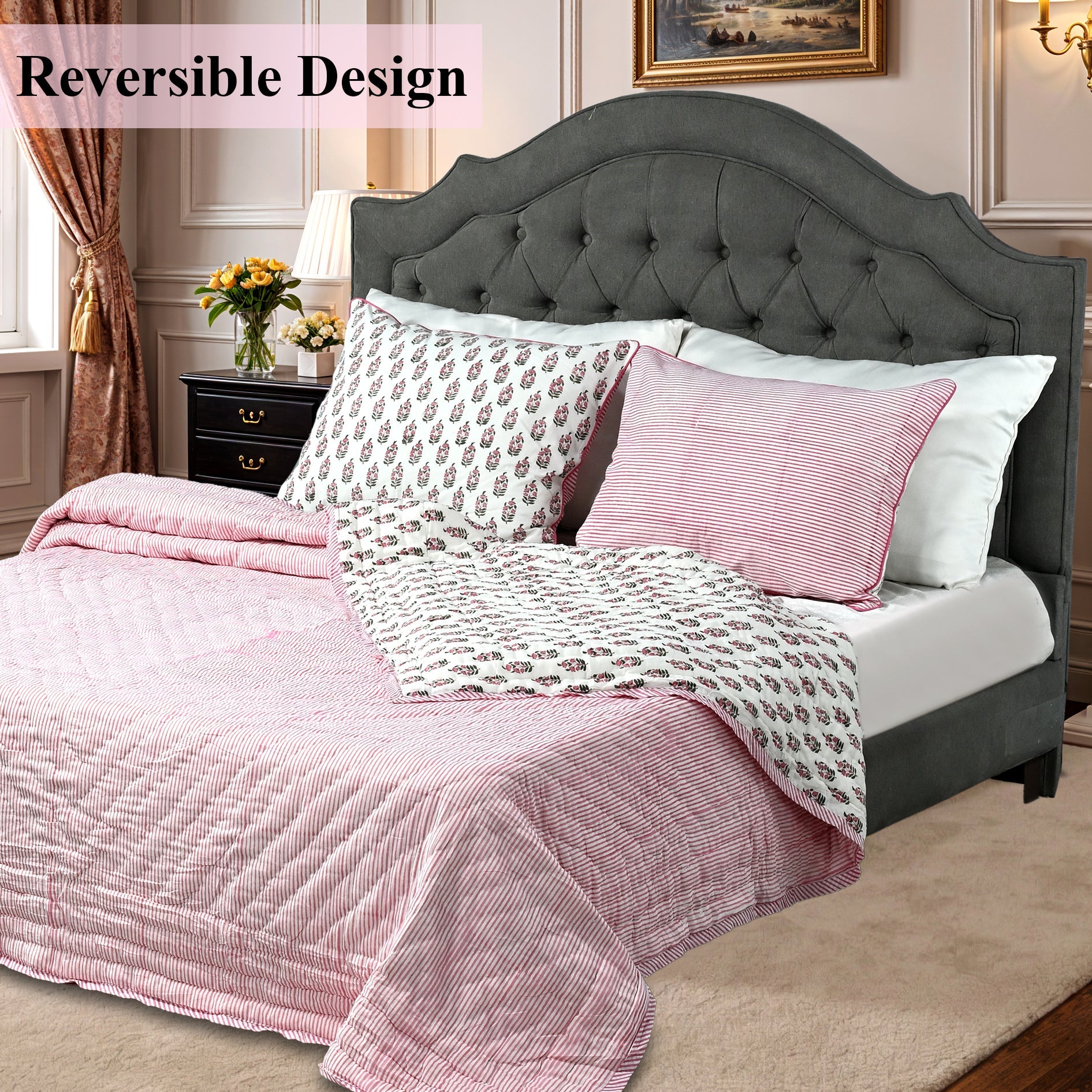 Punch Pink Quilt Ridhi Block Print