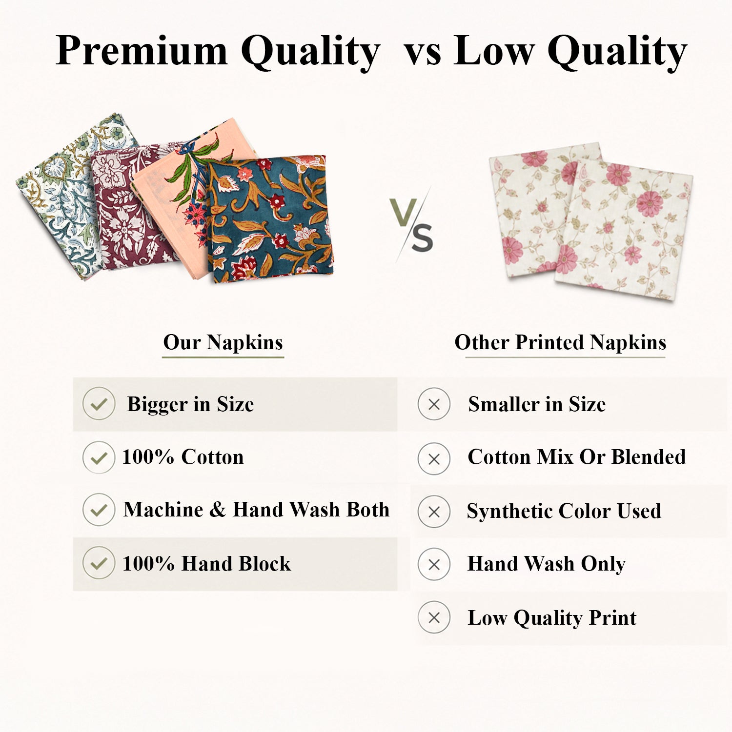Assorted Plain Napkins Ridhi Block Print
