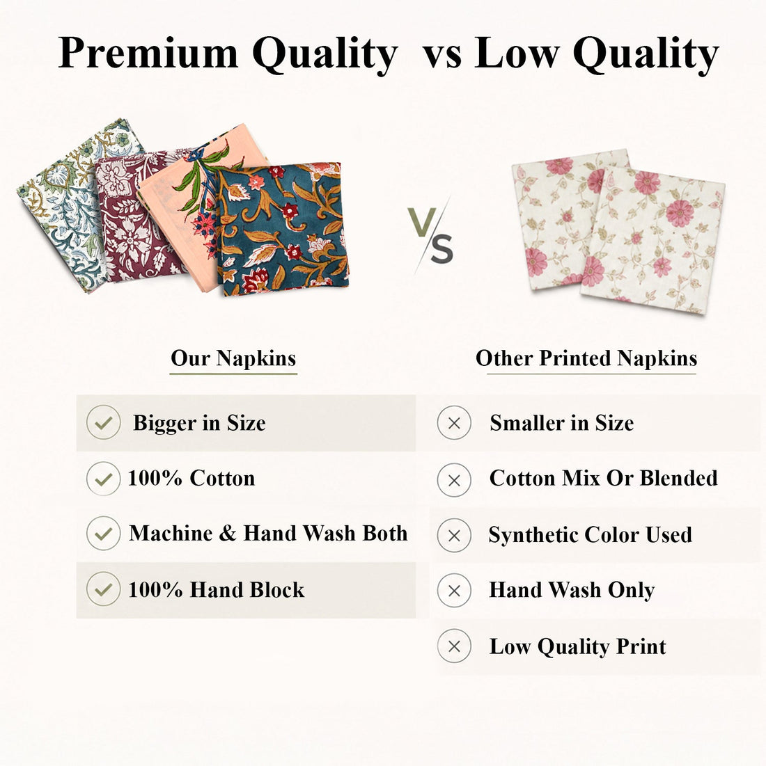 Assorted Plain Napkins Ridhi Block Print