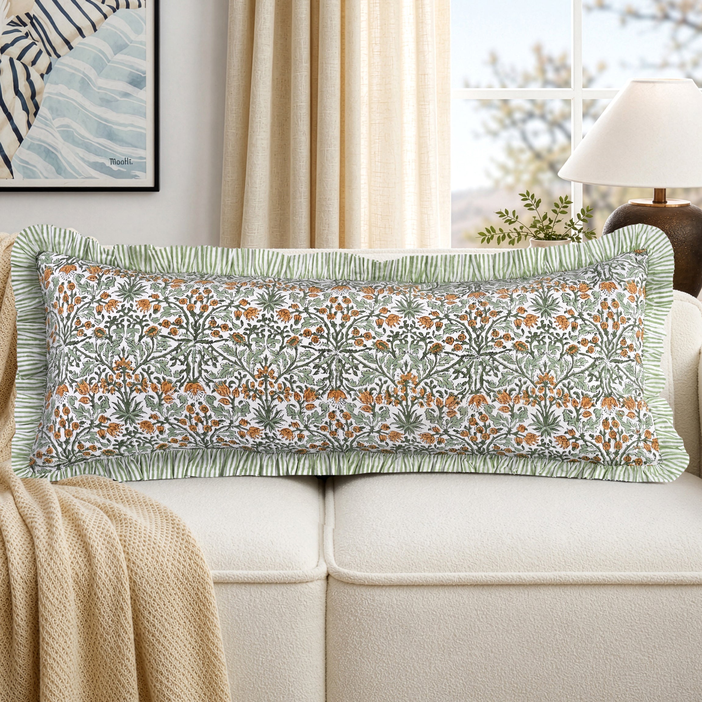 Goldenrod Yellow Bed Pillow Cover Ridhi Block Print