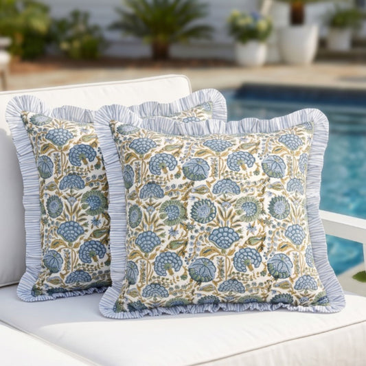 Asparagus Green Ruffle Pillow Cover Ridhi Block Print