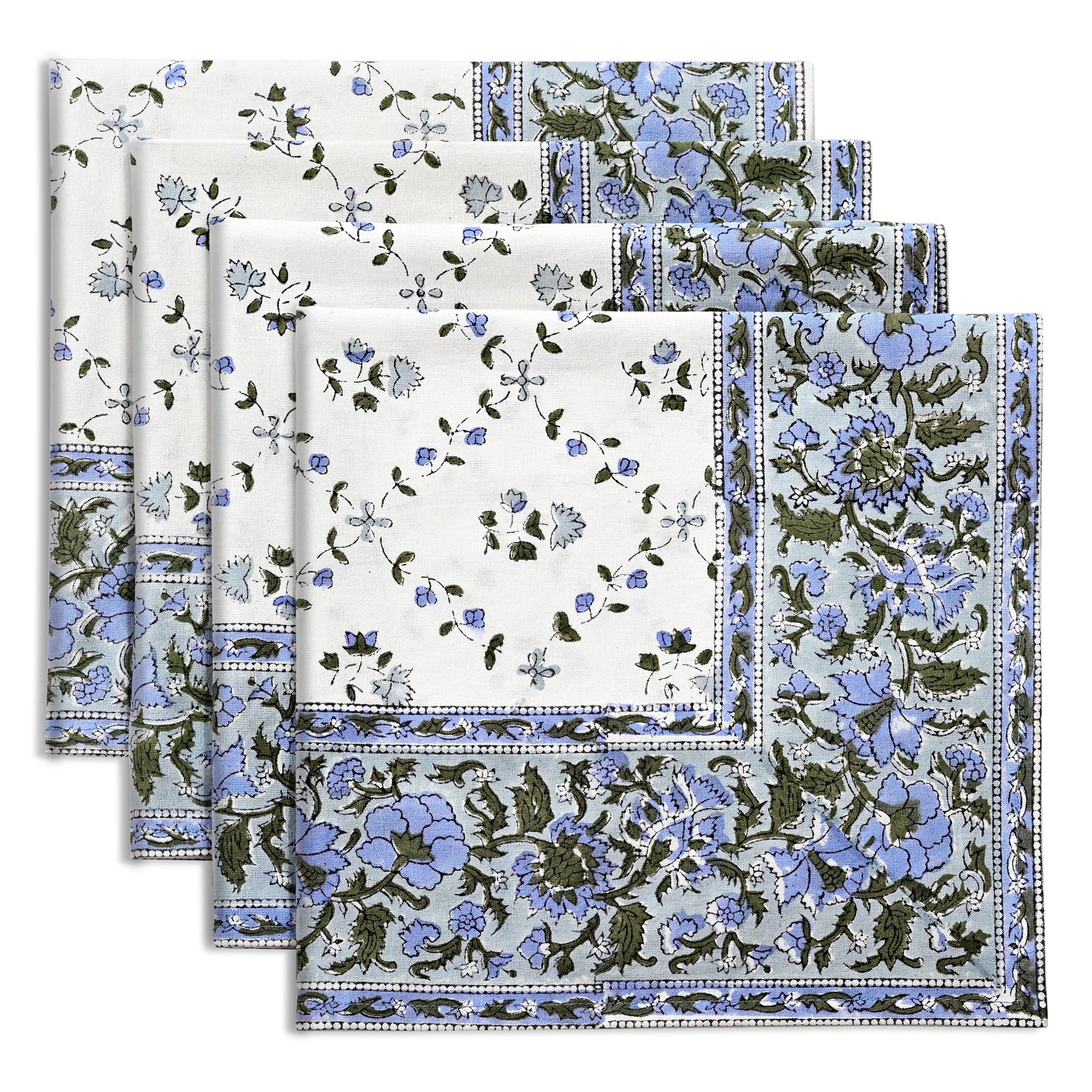 Powder Blue Border Napkins Ridhi Block Print