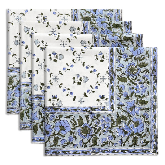 Powder Blue Border Napkins Ridhi Block Print