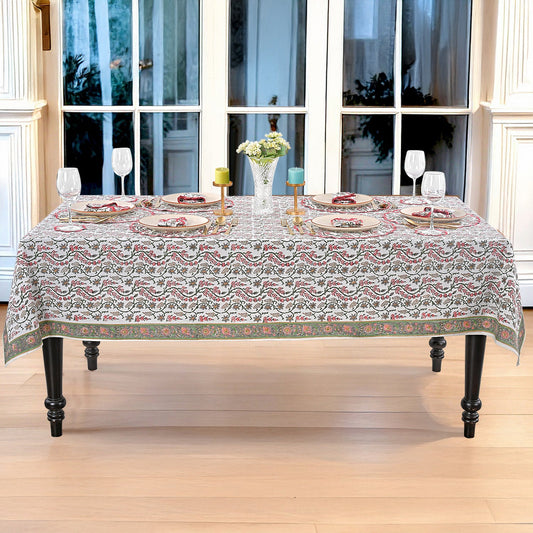 Coral Pink Rectangle Tablecloth Ridhi Block Print