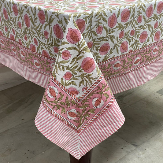 Blush Pink Pomegranate Rectangle Tablecloth Ridhi Block Print