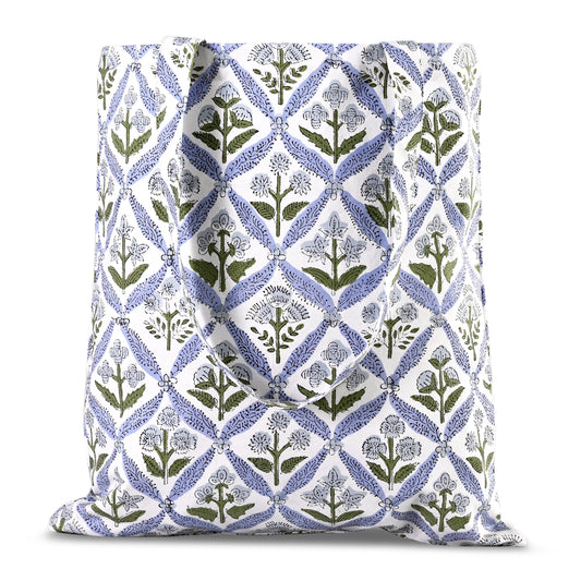 Light Steel Blue Tote Bag Ridhi Block Print