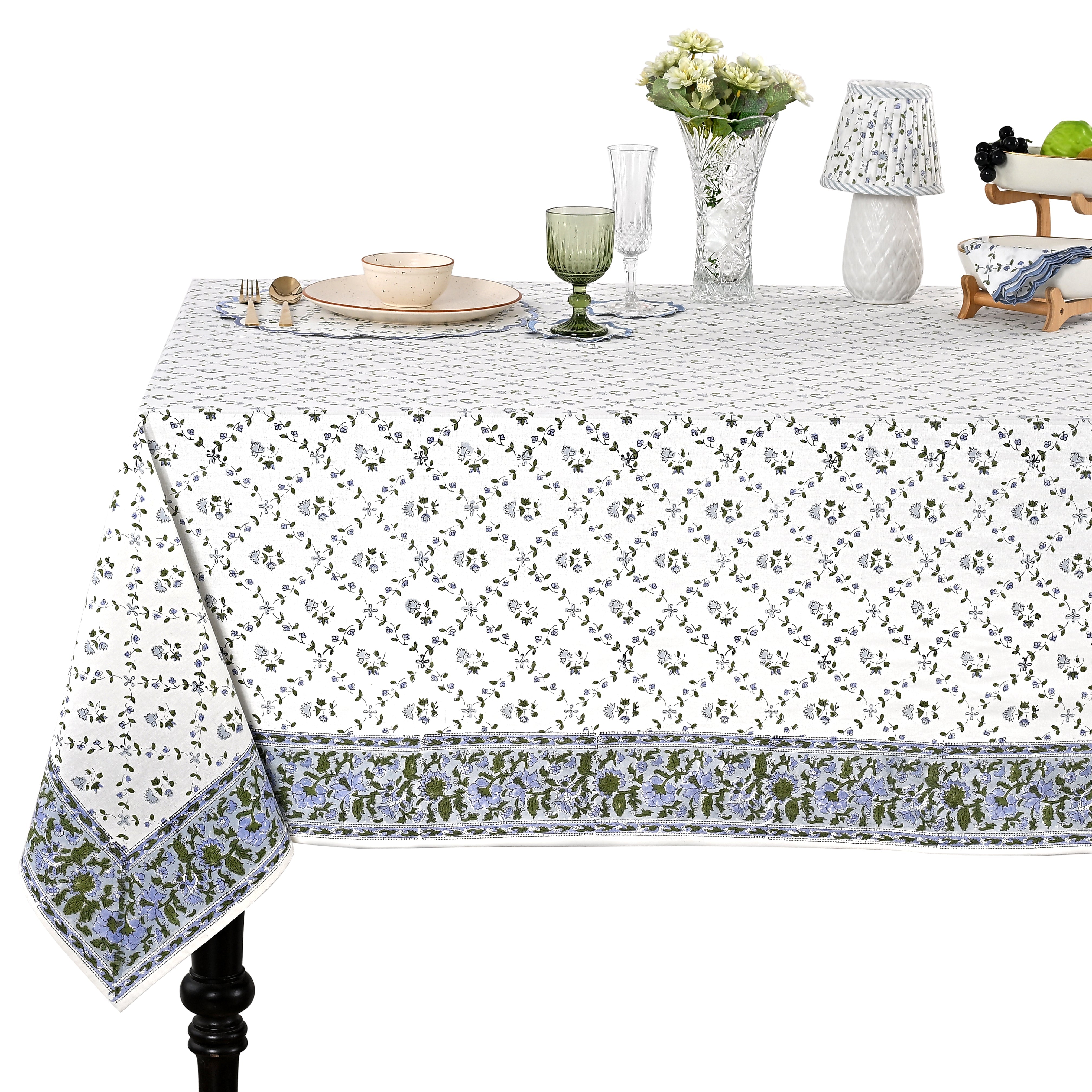 Powder Blue Rectangle Tablecloth Ridhi Block Print
