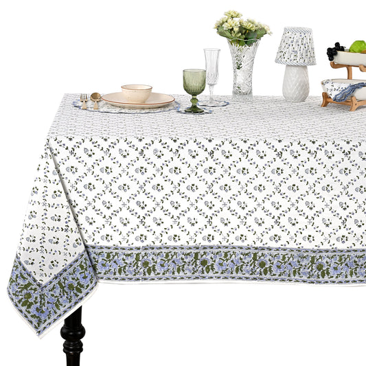 Powder Blue Rectangle Tablecloth Ridhi Block Print