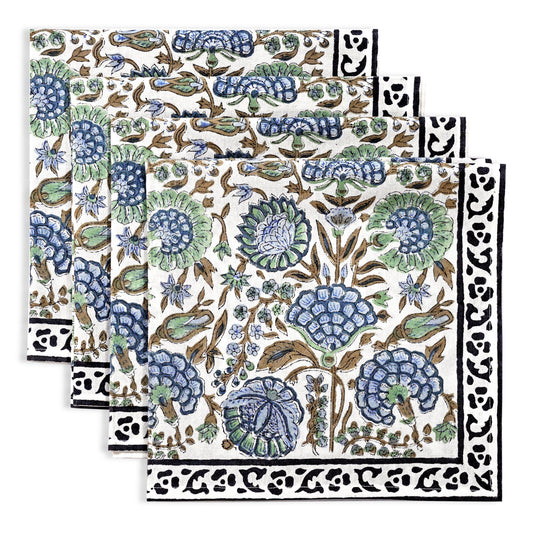 Asparagus Green Border Napkins Ridhi Block Print
