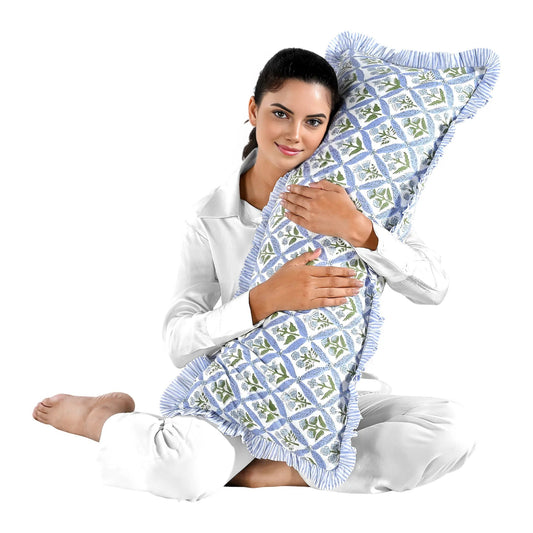 Light Steel Blue Sham Cover Ridhi Block Print